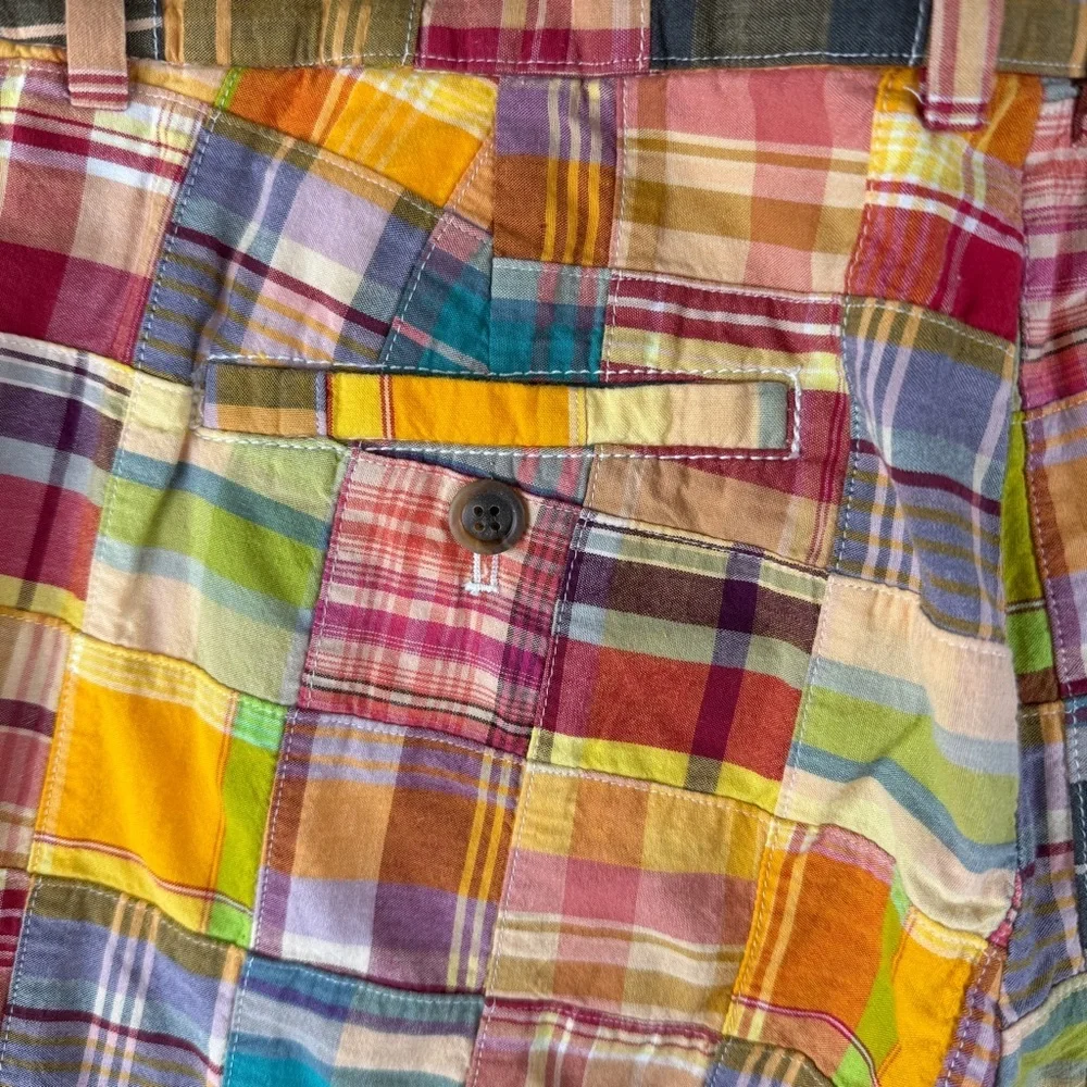 Vintage Y2K J. Crew Rainbow Madras Plaid Patchwork Bermuda Shorts - Picture 6 of 6